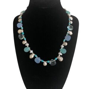 BRIGHTON Retired New Wave Blue Aqua Green Beaded Necklace - Rare!